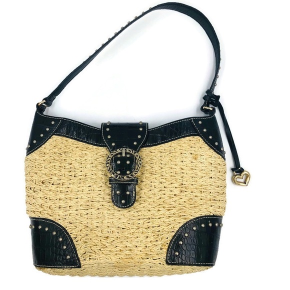 Brighton Bags Brighton Black Leather Black Basket Weave Handbag